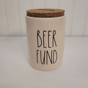 Rae Dunn "BEER FUND" Ceramic Coin Bank with Cork Lid